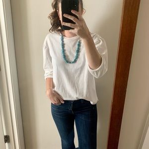 White 3/4 puff-sleeve top